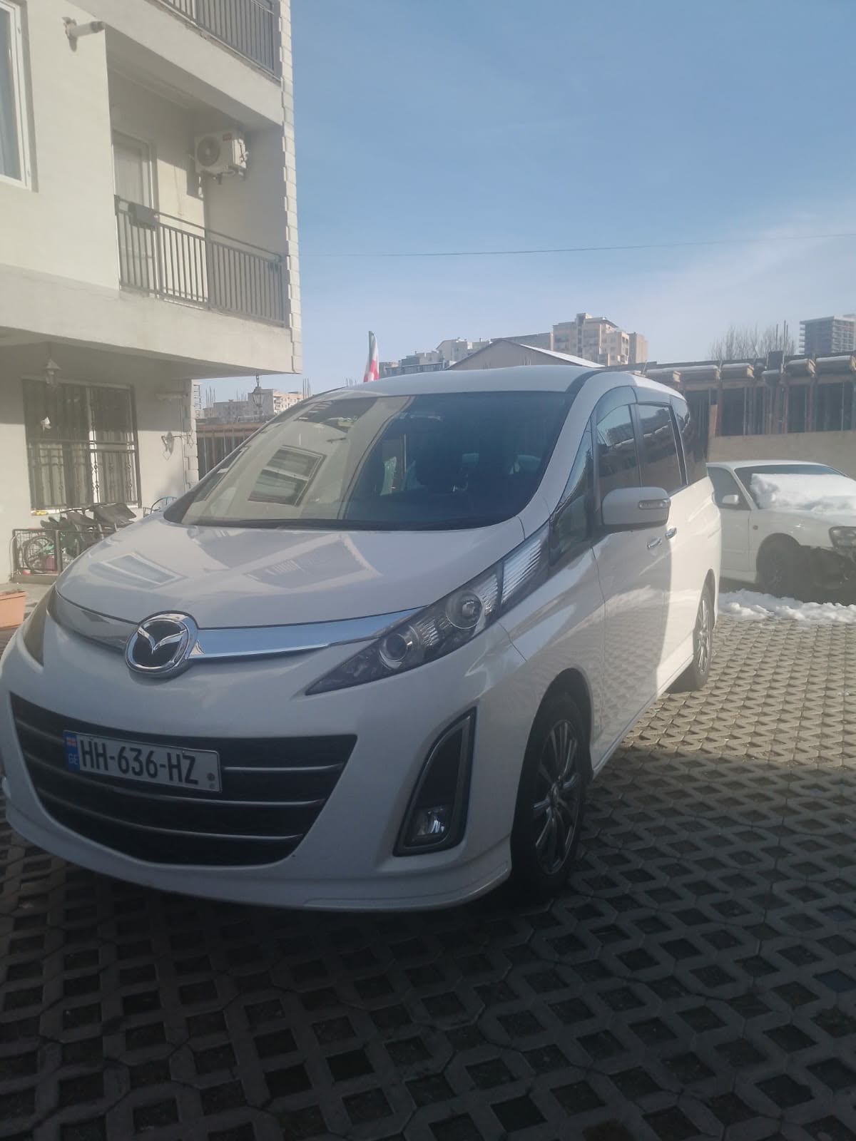 Front angle view of the Mazda minivan